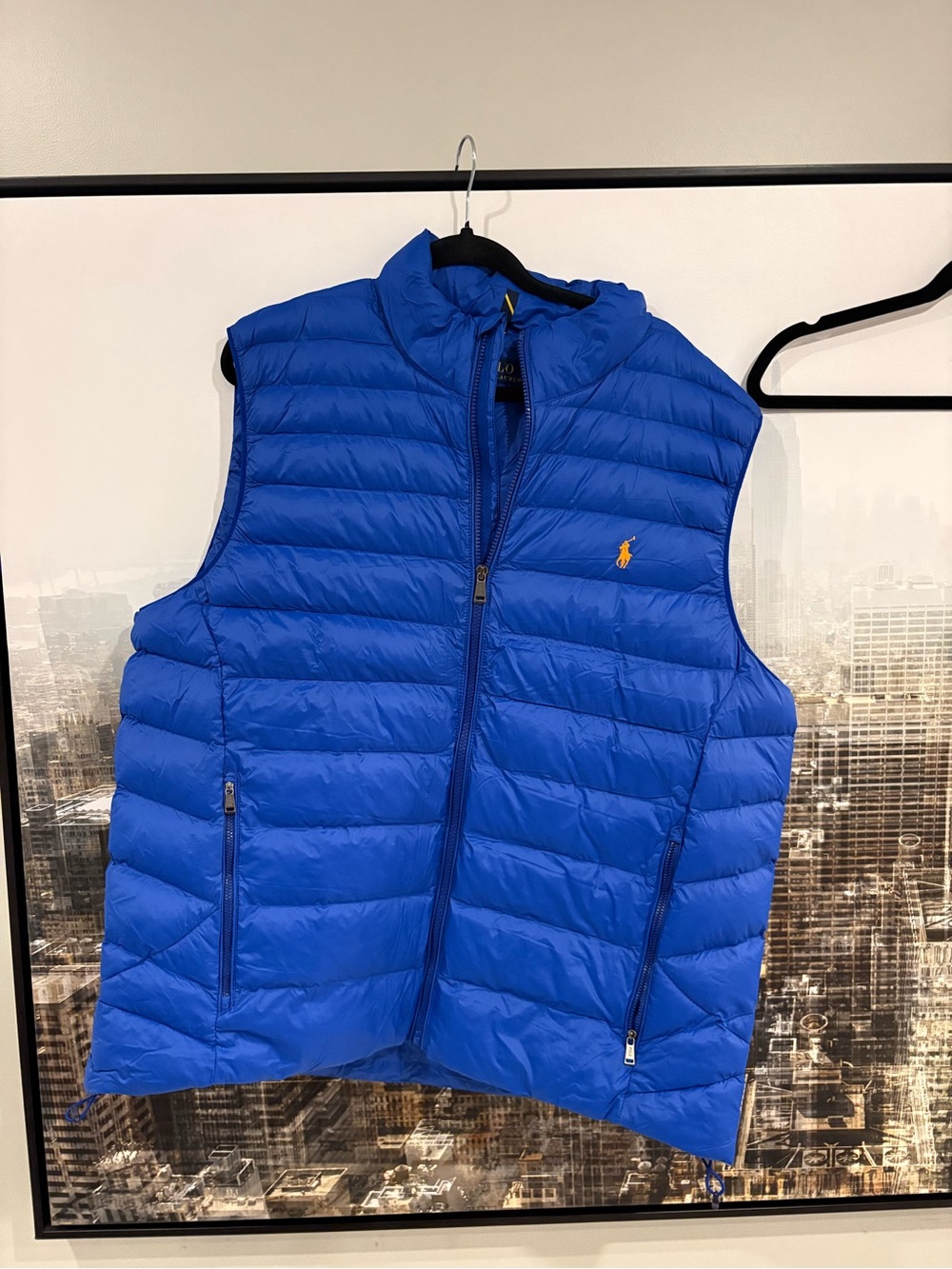 Polo by Ralph Lauren Royal Blue Quilted Puffer Vest with Yellow Polo Logo